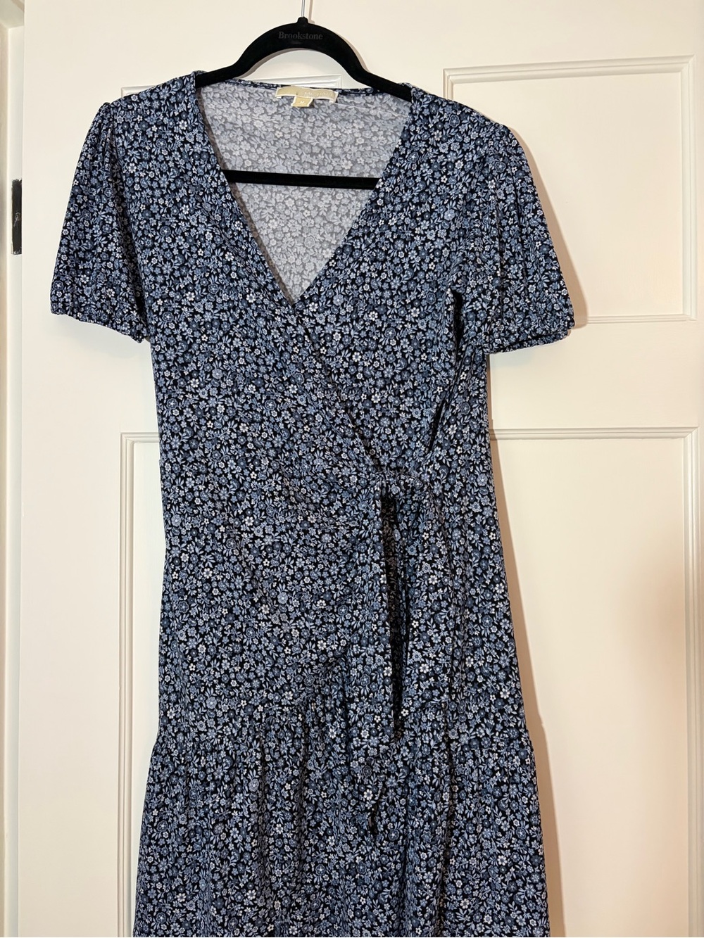 Michael Kors Navy Blue Floral Wrap Midi Dress